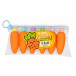 هایلایتر هویجی ۶ رنگ فانتزی مدل Carrot Highlighter داخل کیف شفاف زیپ‌دار