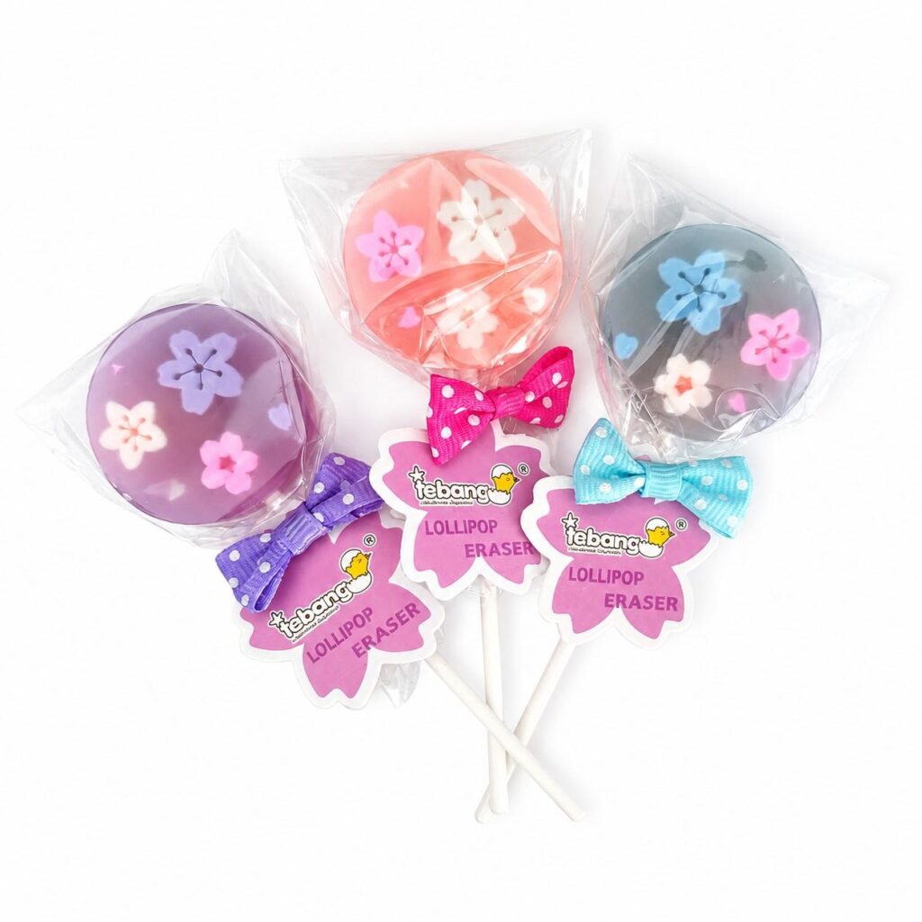 پاک‌کن آبنباتی طرح شکوفه Tebang مدل Lollipop Eraser فانتزی با رنگ‌های متنوع